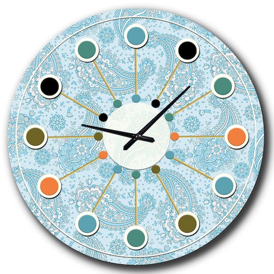 Designart Asian Floral Paisley Mid-Century Modern Wall Clock